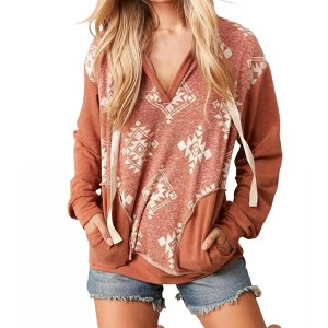 Women's AZTEC VNECK HOODIE - Sugarfox - 1 of 3