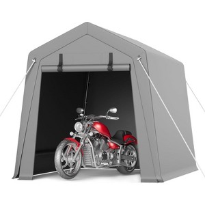 Heavy-Duty Outdoor Storage Shed, Waterproof & UV-Protected Motorcycle Shelter with Roll-Up Door, Ventilation, Grey Carport Tent for Bike, Tools - 1 of 4