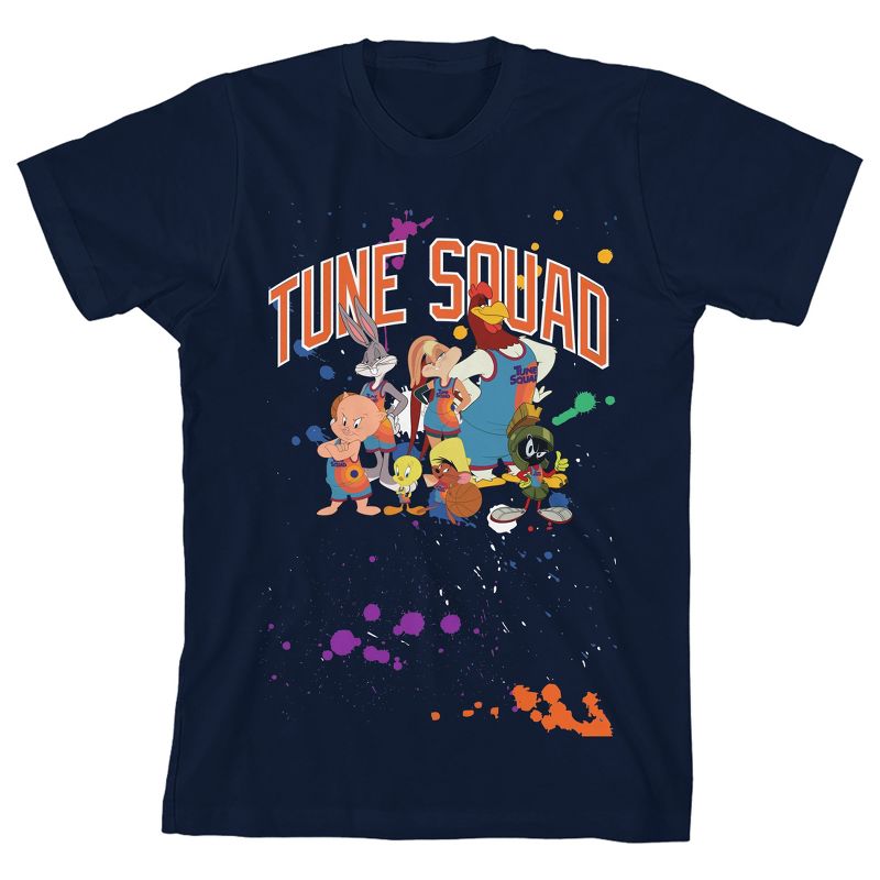 Navy Blue Splatter Print Space Jam 2 Tune Squad Youth Boys Graphic Tee, 1 of 2
