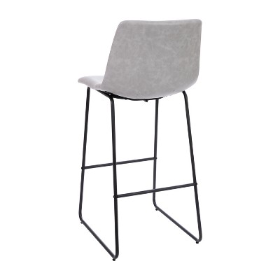 Modern Sled Base Light Gray Faux Leather Bar Stools, Set of 2