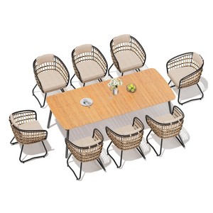 Crestlive Products 7pc Outdoor Dining set 71in Patio Rectangle Table with Rattan Dining Chairs Aluminum Frame Wood-Like Tabletop Umbrella Hole - 1 of 4