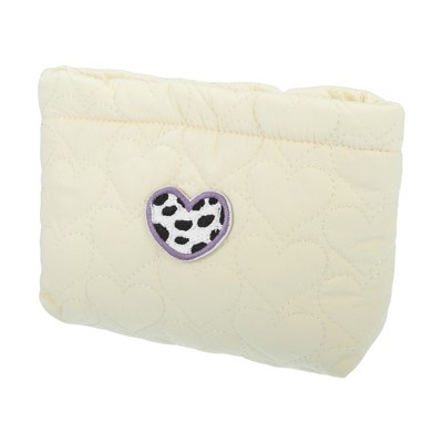 Unique Bargains Durable Heart Makeup Bag Beige Purple 1 Pc