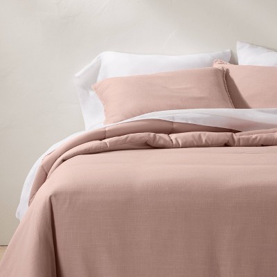 Full/Queen Heavyweight Linen Blend Comforter & Sham Set Blush - Casaluna™