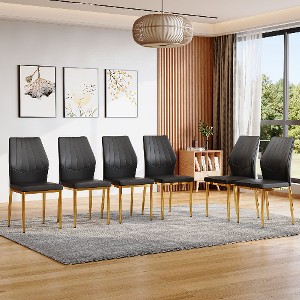 Lyngins Ergonomic Dining Chairs Set of 4, Tech Fabric Kitchen Chair with Black Metal Legs, Armless Chair with Shell-pattern for Living Room - 1 of 4