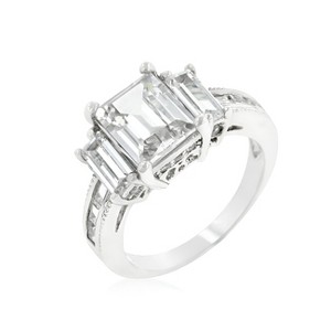 Slickblue Women's Emerald Cut Triplet Engagement Ring, Clear CZ with Rhodium Plating, Size 5-10 - 1 of 4