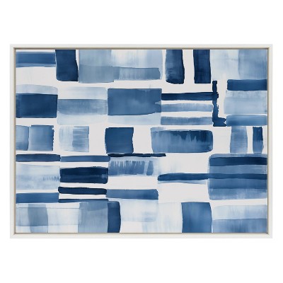 Large Blue and White Abstract Canvas Print with Frame