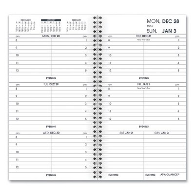 Weekly Appointment Book Refill Hourly Ruled, 6.25 x 3.25, White Sheets, 12-Month (Jan to Dec): 2025