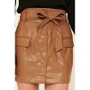 Slickblue Women's Camel Faux Leather Mini Skirt Featuring Belted Waist, Button Closure & Relaxed Fit, Size S-L - 4 of 4