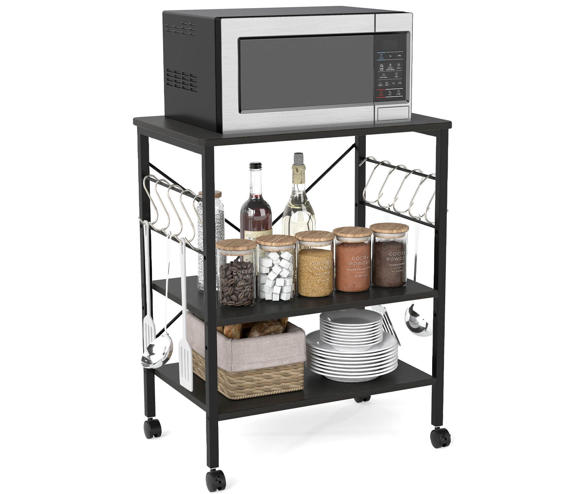 Costway 3-Tier Kitchen Baker's Rack Microwave Oven Storage Cart w/ Hook