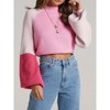 Coolmee Women Winter Midweight Cropped Sweater High Neck Long Sleeve Color Block Pullover Rib Knit Blouse Tops - 2 of 4