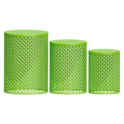 Naysaye Patio End Tables Set of 3 Round Metal Mesh Design End Tables for Patio Deck Garden Poolside, Green, 14.5"*14.5"*19.25"