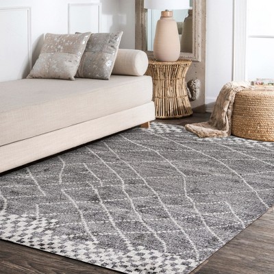 Modern Moroccan Diamond 4'x6' Area Rug in Gray - Easy Care & Stain-Resistant