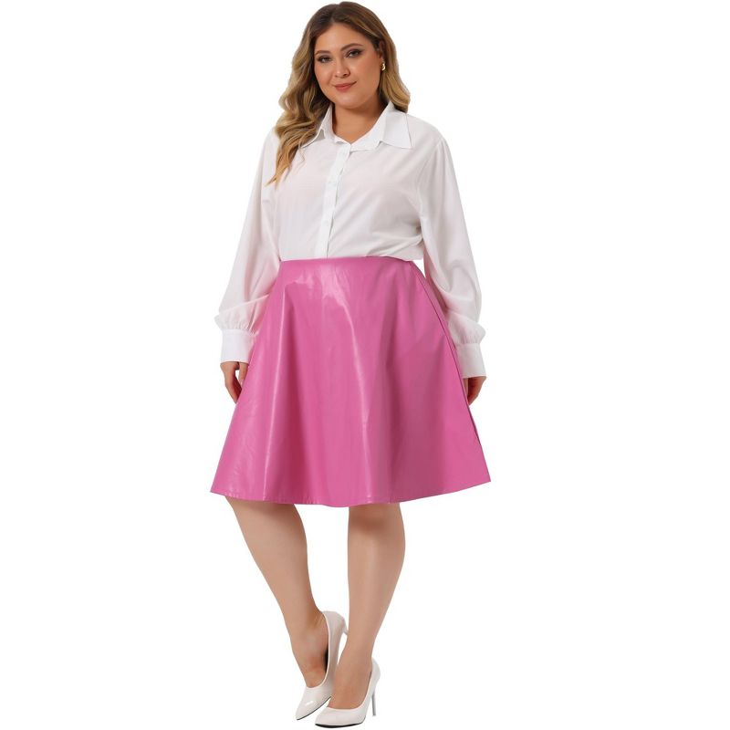 Agnes Orinda Women's Plus Size PU A-Line Versatile Flared Party Skirts, 2 of 6