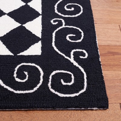Chelsea 3' x 3' Black and Ivory Wool Hand-Hooked Square Rug