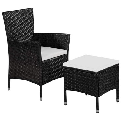 vidaXL Patio Chair and Stool with Removable Cushions, Outdoor Furniture Set in Poly Rattan Material