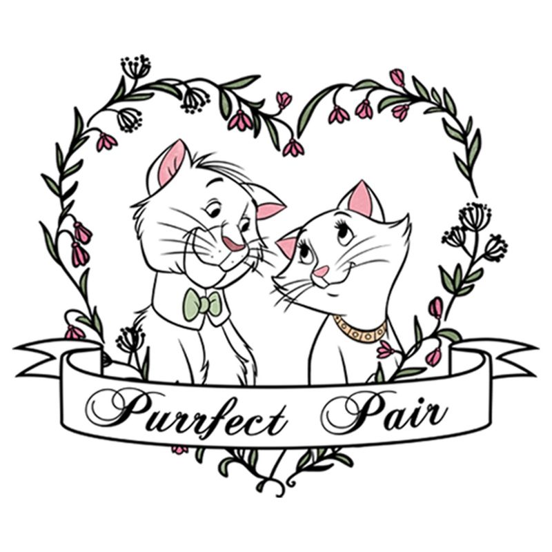 Girl's Aristocats Thomas and Duchess Purrfect Pair Heart T-Shirt, 2 of 5