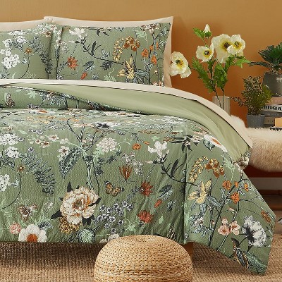 Der Rose BALHAM TRADE-Queen Size 7 Pieces Bedding Sets All Seasons Botanical Butterfly Comforter Sheets Green Butterfly&floral-Queen 90"x90" — фото 8