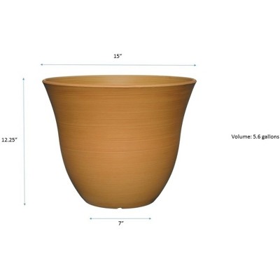 15-Inch Bamboo Brown Resin Outdoor Indoor Planter