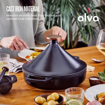 Alva Nori 11-Inch Black Enameled Cast Iron Tagine Pot