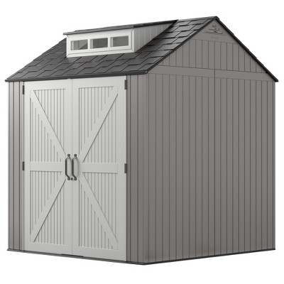 Rubbermaid 7x7 Foot Plastic Backyard Outdoor Storage Shed with 180 Degree Doors, Enhanced Airflow Ventilation, and Simple Installation, Gray