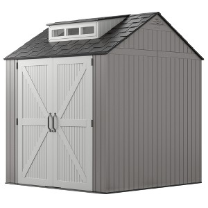 Rubbermaid 7x7 Foot Plastic Backyard Outdoor Storage Shed with 180 Degree Doors, Enhanced Airflow Ventilation, and Simple Installation, Gray - 1 of 4