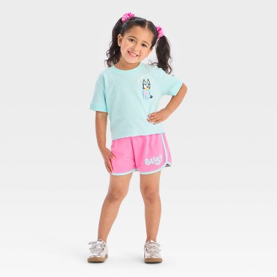 Toddler Girls' 2pc Bluey Short Sleeve T-Shirt and Shorts Set - Blue/Pink