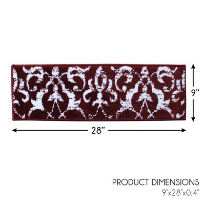 Red and White Floral Anti-Slip Carpet Stair Treads, 9'' x 28''