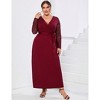 Clearlove Womens Plus Size V Neck Long Sleeves Applique Chiffon Plus Size Long  Evening Dress - 4 of 4
