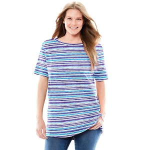 Woman Within Women's Plus Size Perfect Printed Short-Sleeve Boatneck Tunic - 1 of 4