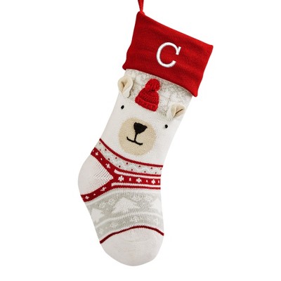 Personalization Mall Winter Polar Bear Embroidered Initial Knit Christmas Stocking
