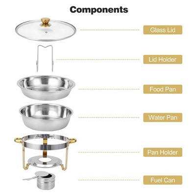 Gold Stainless Steel Round Chafing Dish Buffet Set with Glass Lid, 5QT, 2-Pack