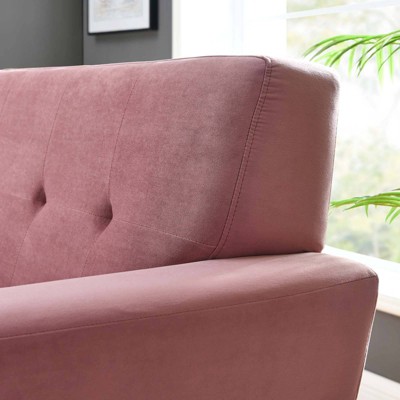 Dusty Rose Velvet Accent Chair with Tufted Back and Wood Legs