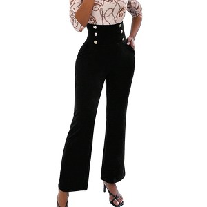 Coolmee High Waisted Flare Pants for Women Bell Bottom Stretch Wide Leg Pants with Button - 1 of 4
