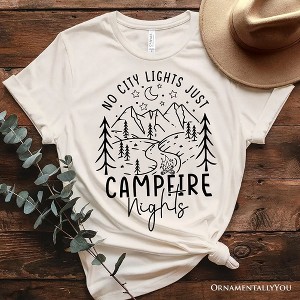 No City Lights Just Campfire Nights T-Shirt, White and Natural Camping Tee for Stargazing Campers| OrnamentallyYou - 1 of 4