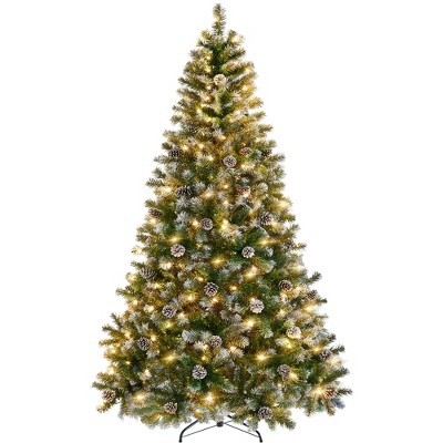 Yaheetech 4.5Ft/6Ft/7.5Ft Pre-lit Frosted Artificial Christmas Tree with Pinecones