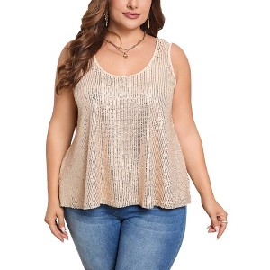 Sequin Tops Plus Size Glitter Tank Top Sleeveless Sparkle Shimmer Shirt Tops Camisole Vest - 1 of 4