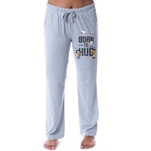 Peanuts Womens' Snoopy Charlie Brown Born To Hug Sleep Pajama Pants Grey - 1 of 4