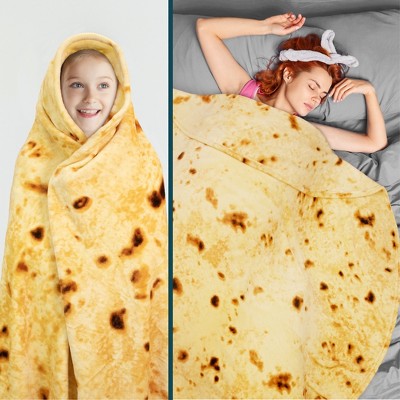 Yellow Round Fleece Tortilla Blanket for Pets and Kids