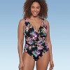 Women's UPF 50 V-Neck Ruched One Piece Swimsuit - Shape + Style by Aqua Green® - image 4 of 4