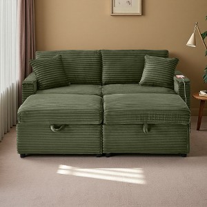 Convertible Corduroy Sectional Sofa with Double Storage Ottoman & USB - 1 of 2
