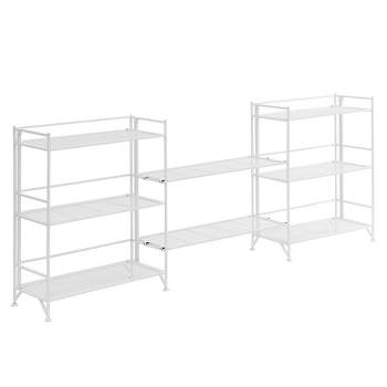 Breighton Home 32.5" Extra Storage 3 Tier Wide Folding Metal Shelves with Set of 2 Deluxe Extension Shelves White
