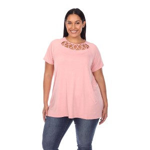 Plus Size Crisscross Neck Short Sleeve Top - White Mark - 1 of 4