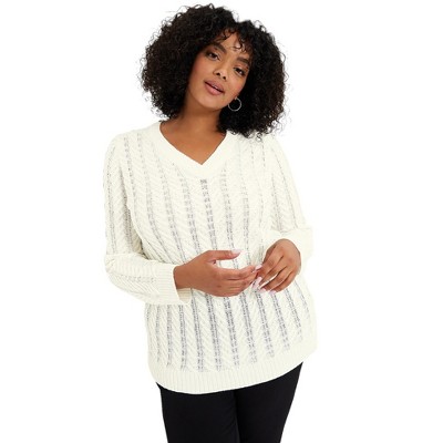 June + Vie By Roaman's Women's Plus Size Embellished Sweater, 30/32 - Ivory  Pearl Chevron : Target
