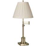 360 Lighting Swing Arm Desk Table Lamp 36" Tall Antique Brass Box Pleated Creme Linen Empire Shade for Living Room Bedroom Office Family