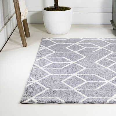 Mid-Century Geometric Flatweave Area Rug - White/Gray, 4' x 6'
