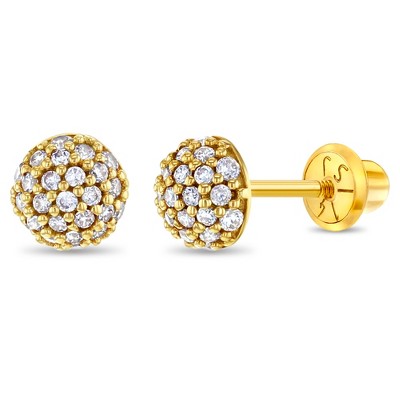 Girls' Ball of CZ's Screw Back 14k Gold Earrings - In Season Jewelry