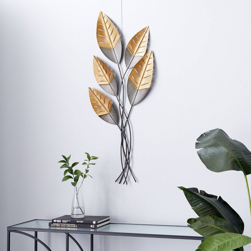 Contemporary Metal Leaf Wall Decor Gold - Olivia &#38; May, 2 of 6