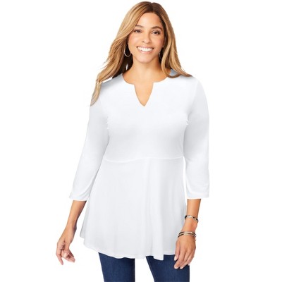 Jessica London Women's Plus Size Stretch Knit Henley Notch Babydoll Tunic