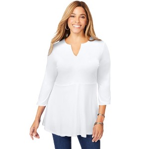 Jessica London Women's Plus Size Stretch Knit Henley Notch Babydoll Tunic - 1 of 4