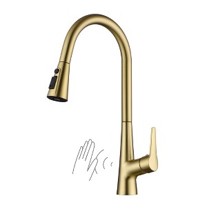 Sumerain Pull Down Sensor Kitchen Sink Faucet, Touchless Hands-free Kitchen Faucet, Brushed Gold - 1 of 4